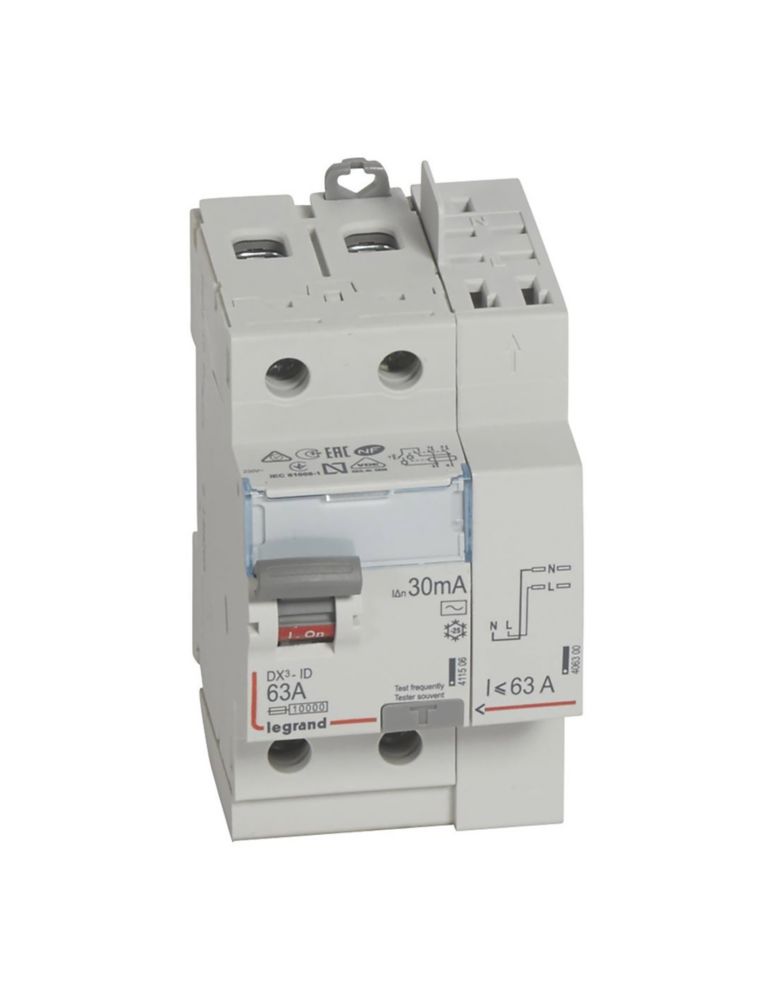 Interrupteur différentiel 63A type AC 30mA 1P+N DX3 Legrand