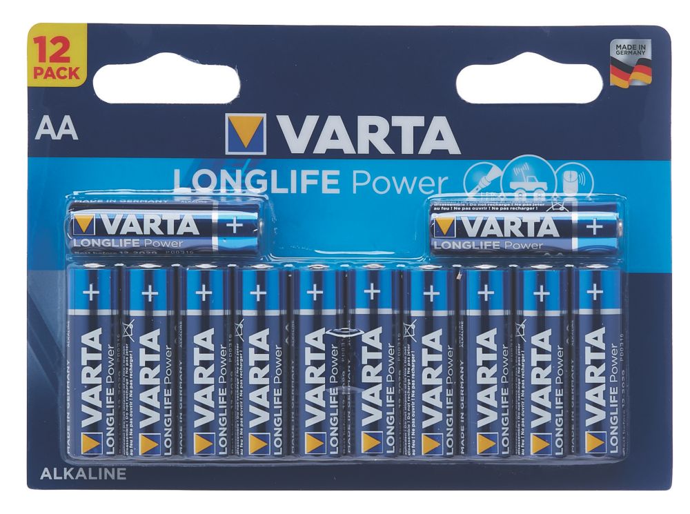 Pack de 12 piles alcalines Varta Longlife Power AA, 1,5V