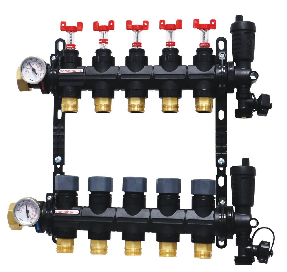 Collecteur de chauffage au sol 5 ports Somatherm noir