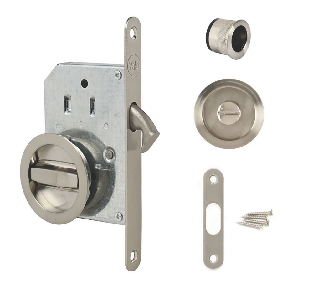 Serrure à encastrer finition nickel brossé 1 point Yale pour porte coulissante boîtier 69mm -  distance d'entrée 50mm