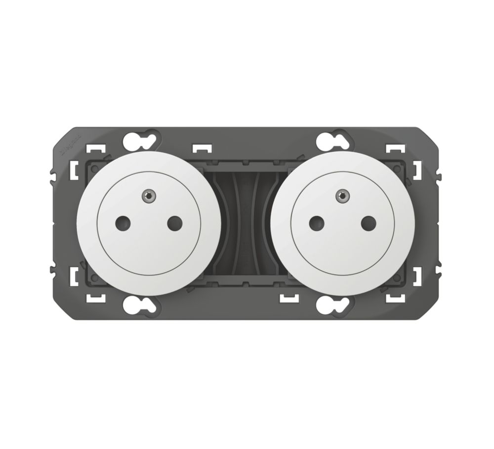 Double prise terre 2 postes blanche ronde Legrand Dooxie