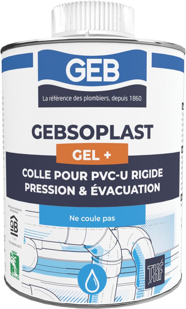 Colle PVC sans THF GEB Gebsoplast Gel+ 1L, Économisez 30% sur plus de 300  produits de plomberie