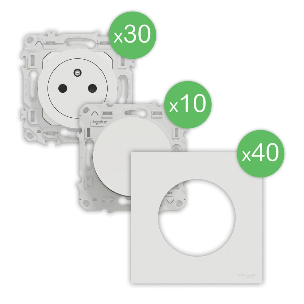 Pack Probox 80 pièces (30 + 10 + 40) Schneider Electric Odace blanc
