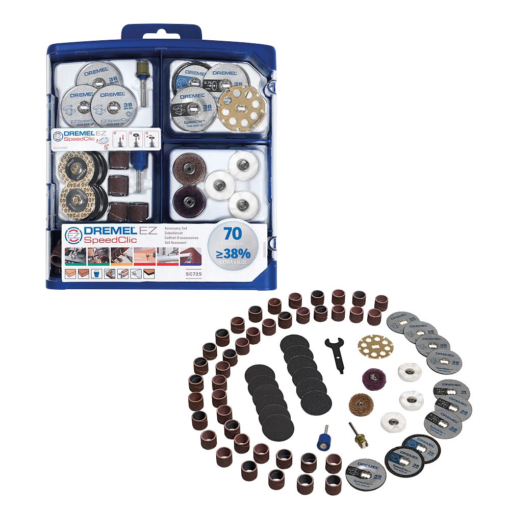 Kit de 70 accessoires outil de précision multiusage SC725 EZ SpeedClic Dremel 