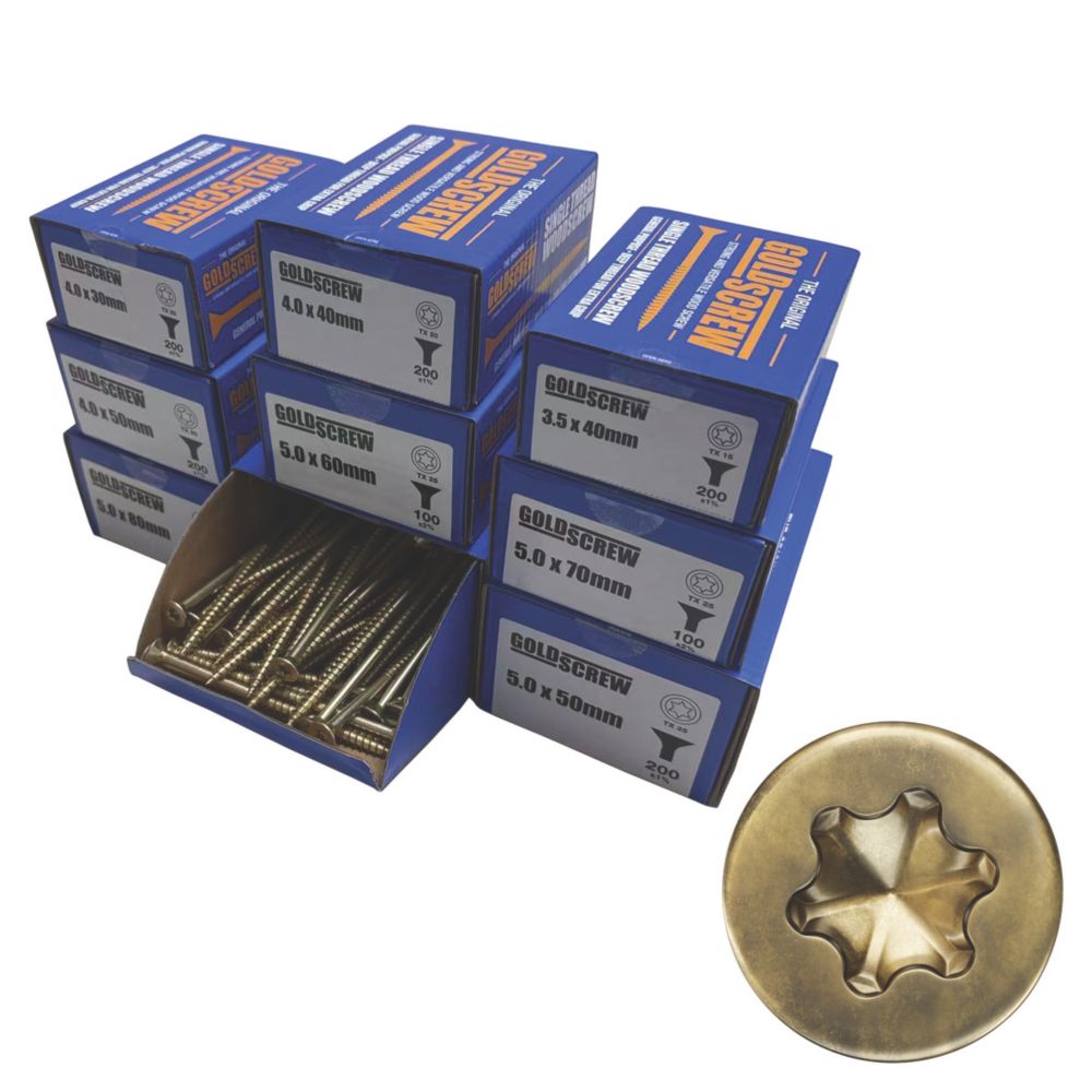 Pack professionnel de 1400 vis à bois à tête fraisée TX Goldscrew