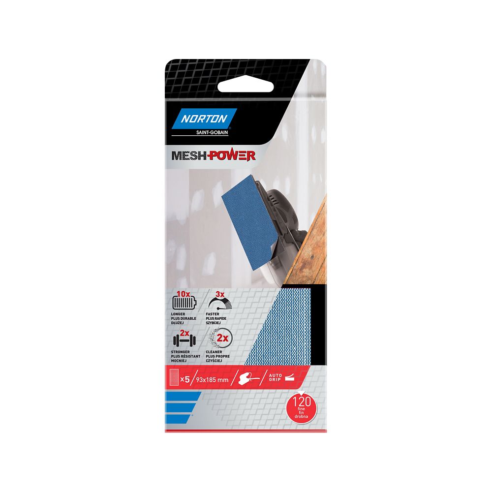Lot de 5 papiers abrasifs ponceuse rectangulaire 200 x 93mm grain 120 Norton