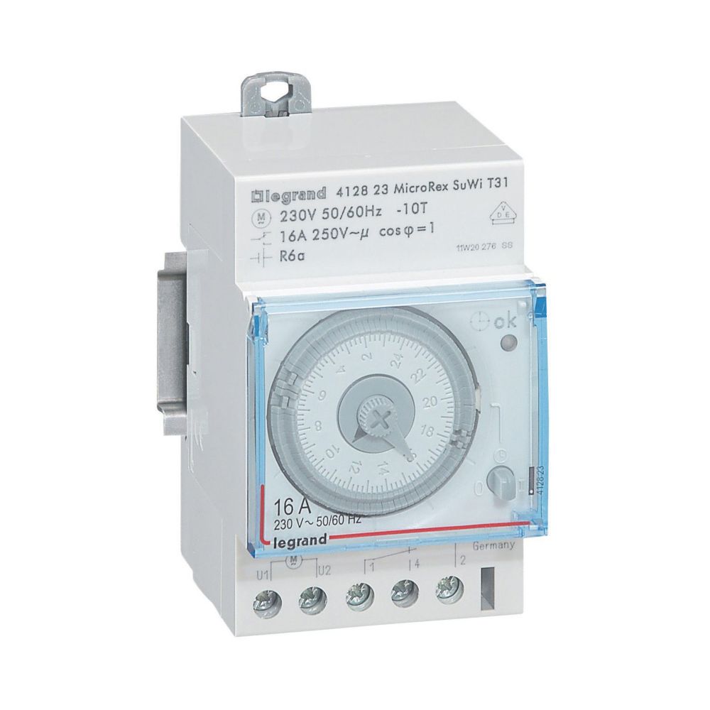 Interrupteur horaire modulaire analogique Legrand Lexic 1 canal 16A 1P+N triphasé à monophasé 