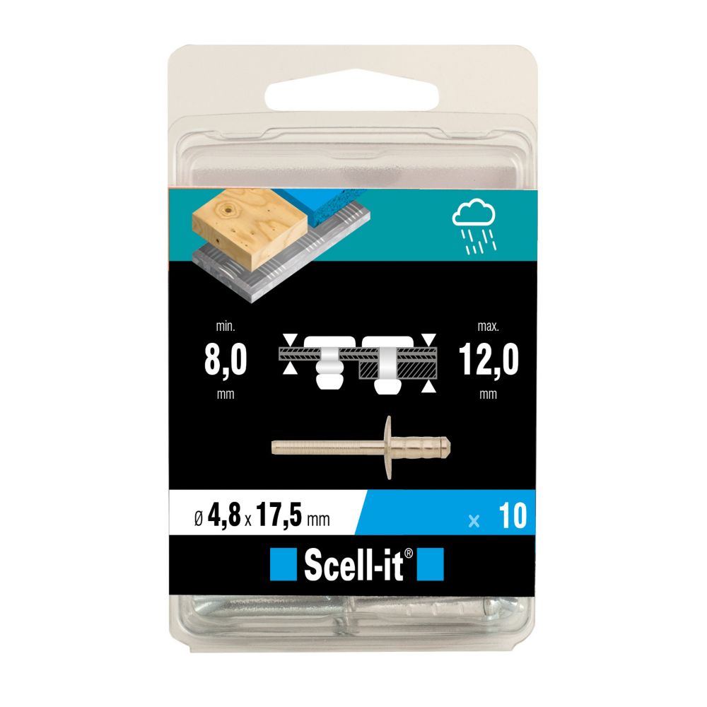 Rivet à tête ronde en acier inoxydable A2 Scell-it 4,8 x 17,5mm, lot de 10