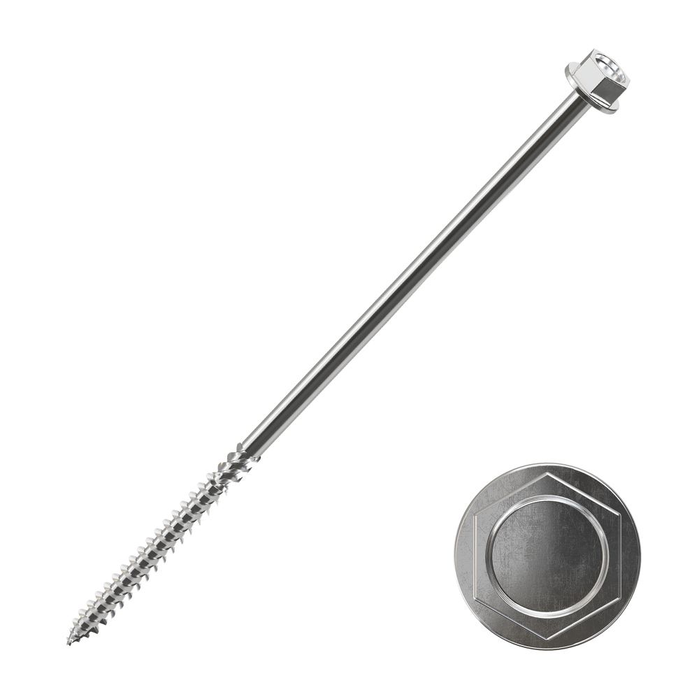 50 vis terrasse à tête hexagonale avec collerette argent avec embout de vissage TimbaScrew 6,7 x 150mm