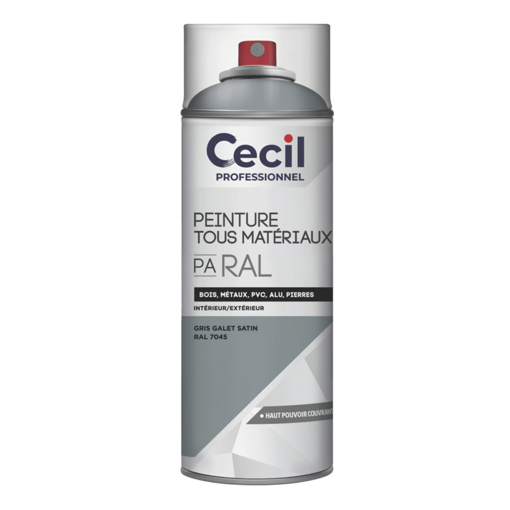 Peinture aérosol tous matériaux Cecil Professionnel gris clair satiné 400ml