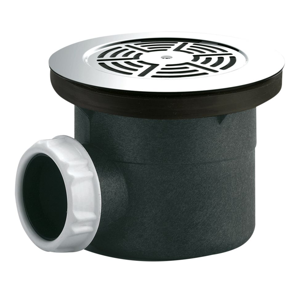 Drain de douche avec grille en acier inoxydable Valentin noir/chromé 90mm