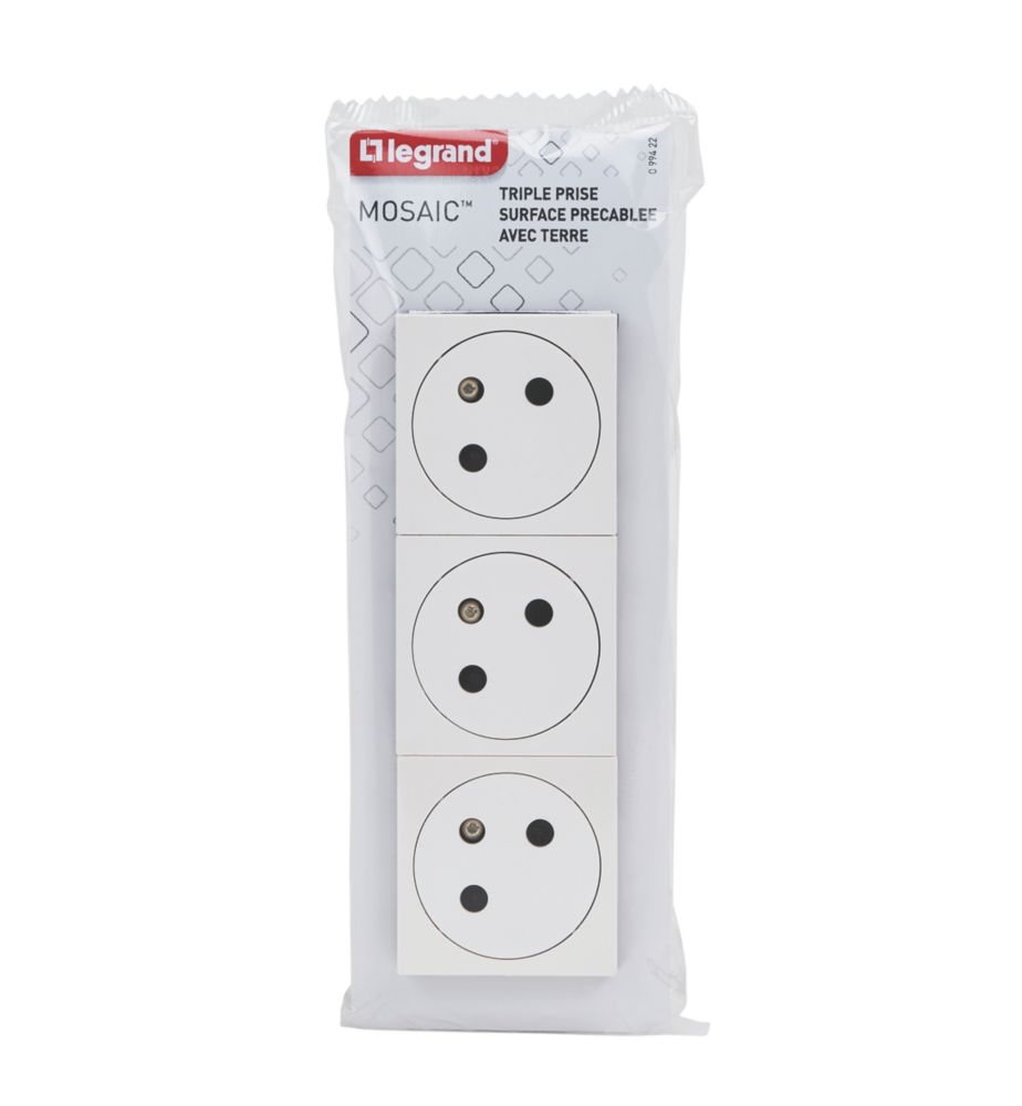 Triple prise terre 3 postes blanche Legrand Dooxie