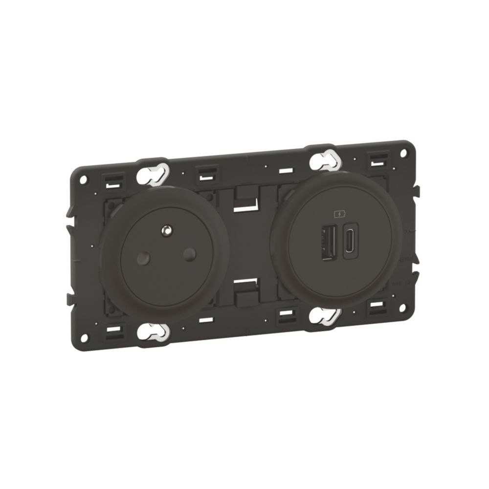 Double prise USB Type A et C modulaire sans cadre 25A 15W Legrand Céliane Surface, noire 