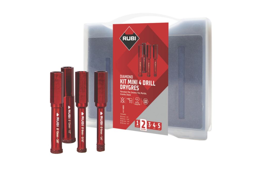 Ensemble de 4 forets diamants pour perçage à sec Drygres 4Drill Rubi