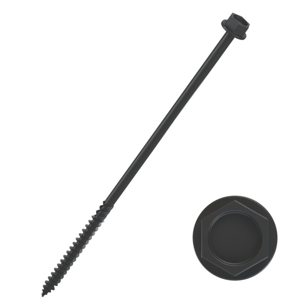 50 vis terrasse à tête hexagonale avec collerette noir avec embout de vissage TimbaScrew 6,7 x 150mm