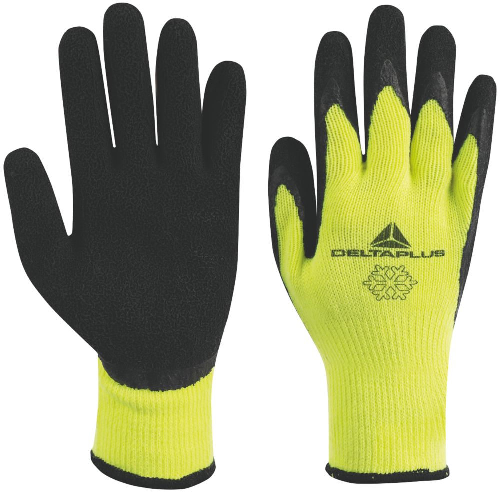 Gants de travail thermiques en latex Delta Plus Apollon VV735 jaunes/noirs taille L