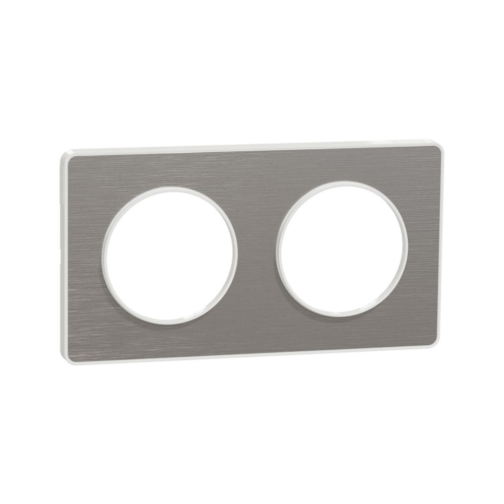 Plaque de finition 2 postes Odace Touch Aluminium brossé liseré blanc Schneider