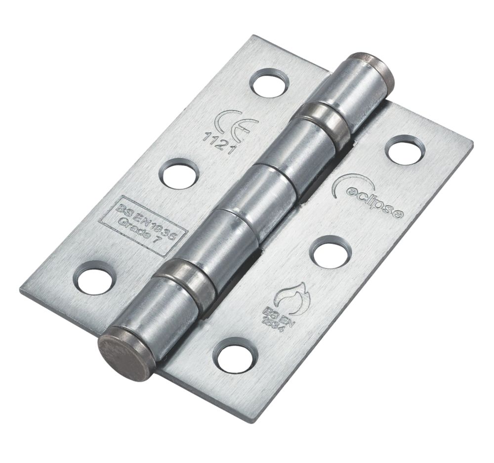 Lot de 20 charnières à roulement à billes pour porte coupe-feu classe 7 en chrome satiné Eclipse 76 x 51mm