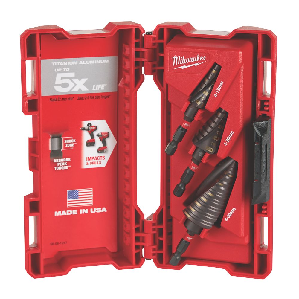 Coffret de 3 forets étagés multimatériaux à queue hexagonale Milwaukee