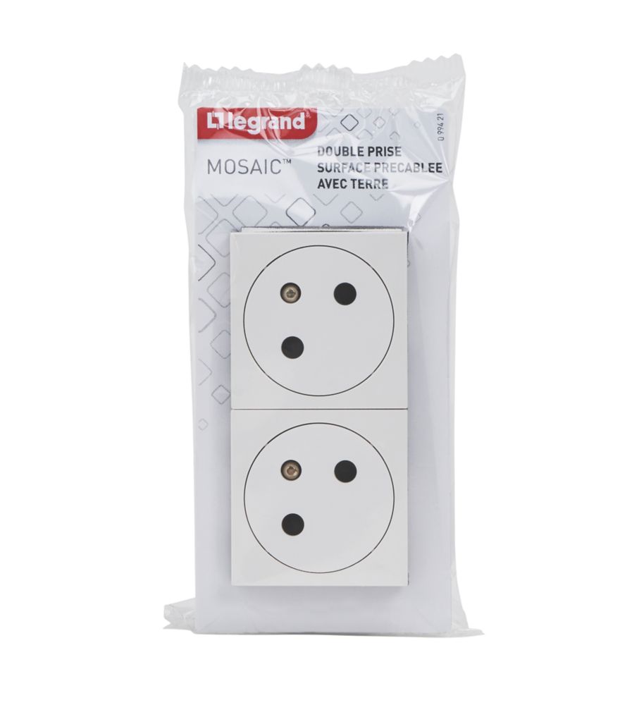 Double prise terre 2 postes Mosaic blanc Legrand