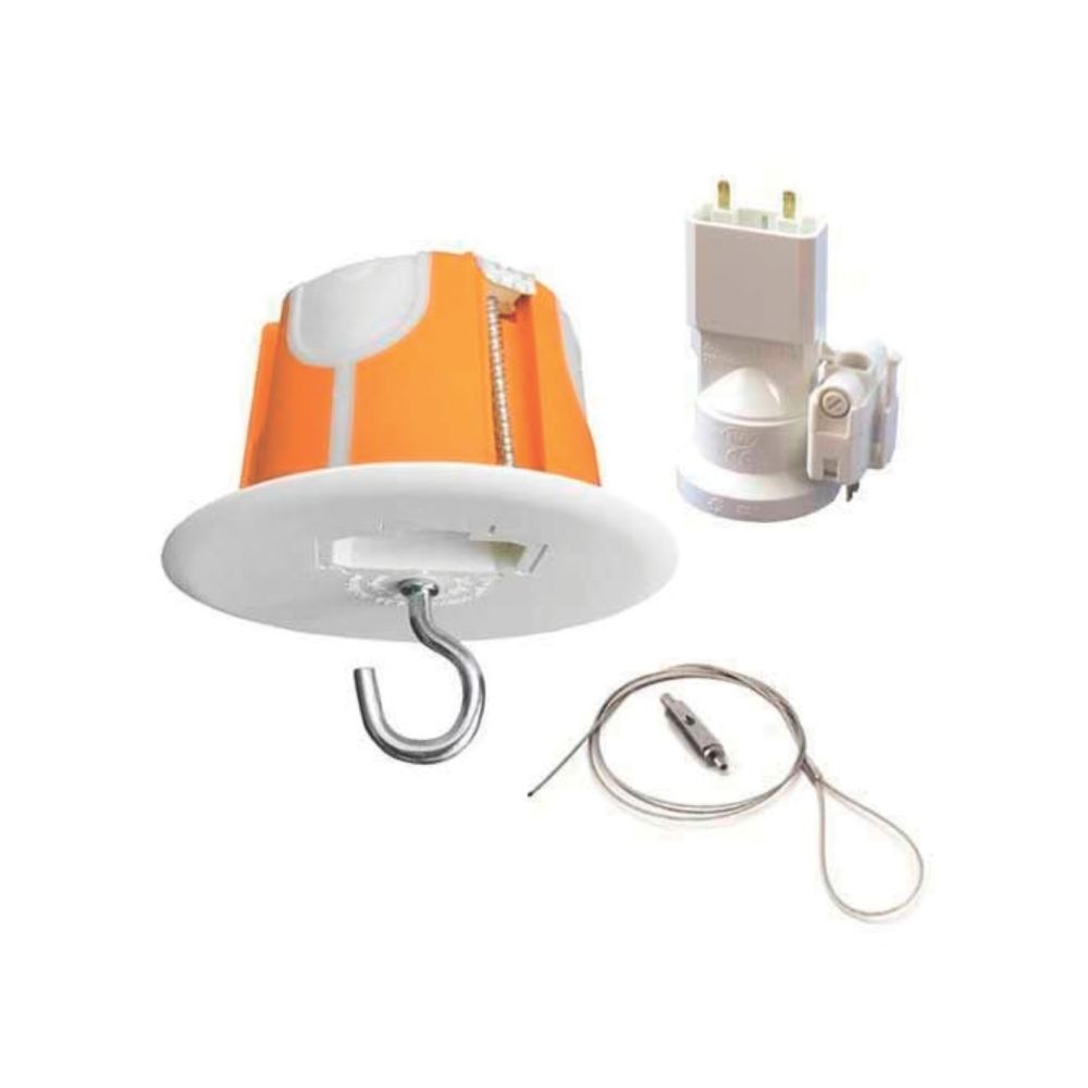 Boîte étanche multimatériaux orange revêtement sec 1 module Capri 86mm, point central DCL, douille E27, fiche et Fixoplaf 40mm 
