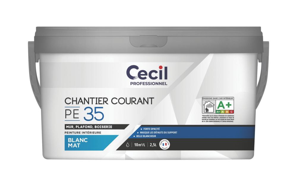 Peinture murale acrylique mate blanche 2,5 L Cecil Professional