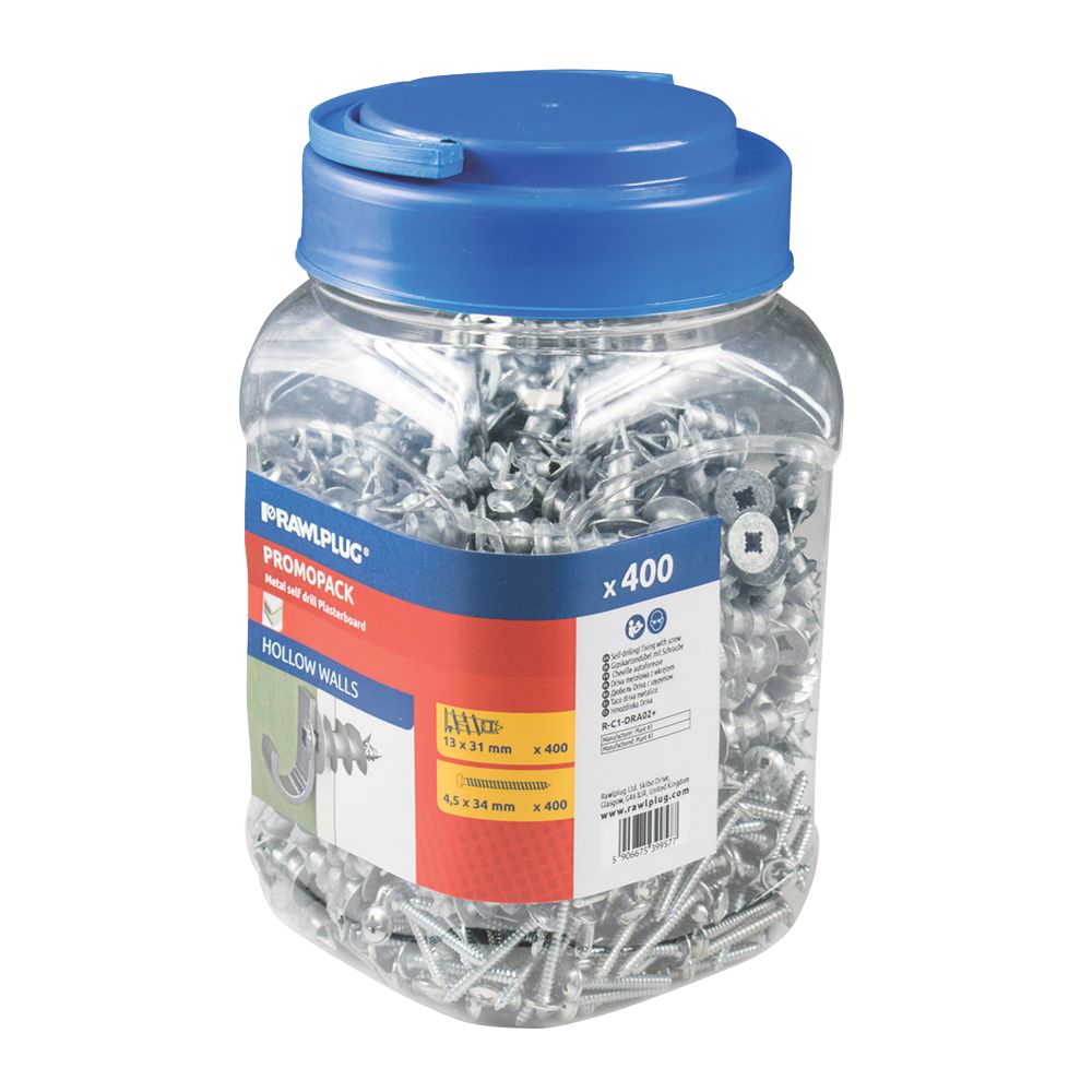 Lot de 400 fixations autoperceuses en acier pour plaque de plâtre Rawlplug 31mm
