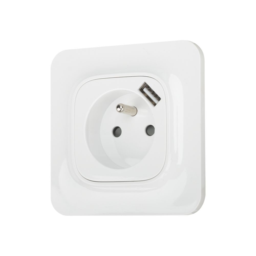 Prise terre + USB 1 poste LAP Complet Blanc