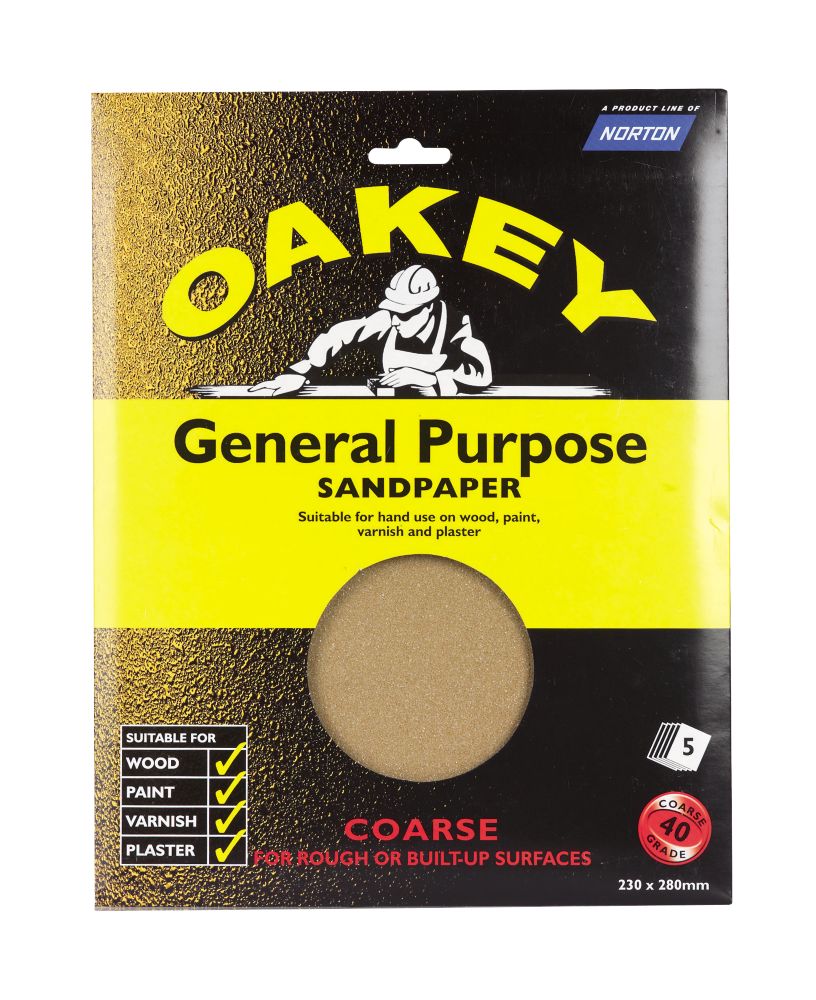 Lot de 5 papiers abrasifs ponceuse rectangulaire non perforés 280 x 230mm grain 40 Oakey
