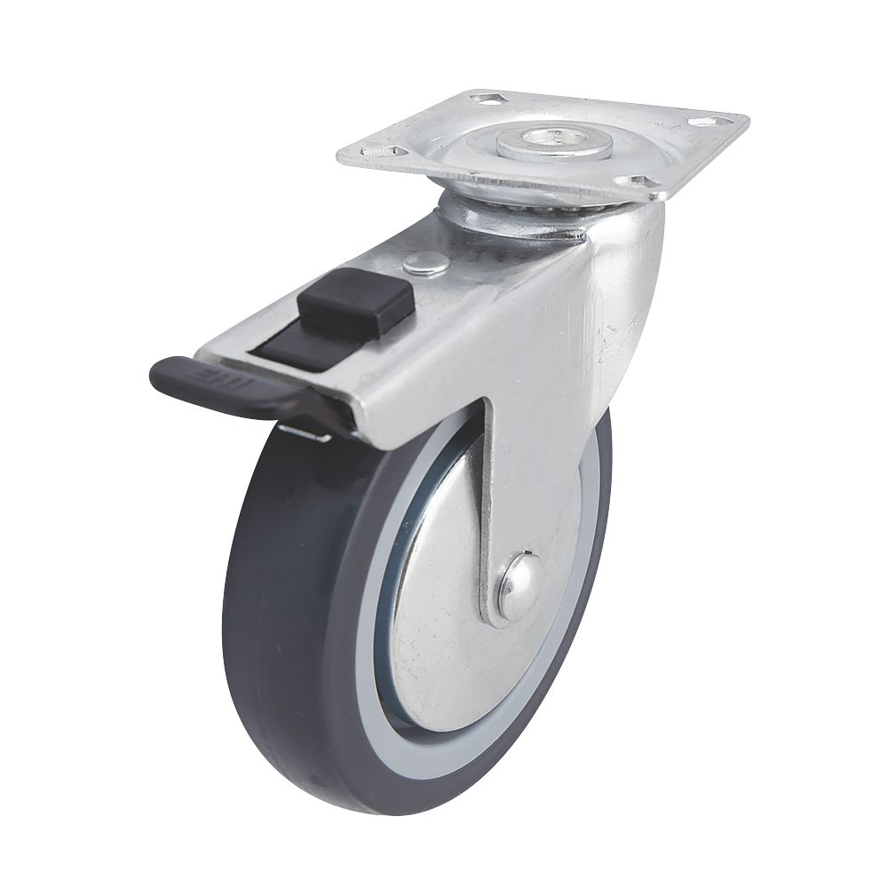  Roulette pivotante en caoutchouc thermoplastique avec frein à usage intensif 100mm 