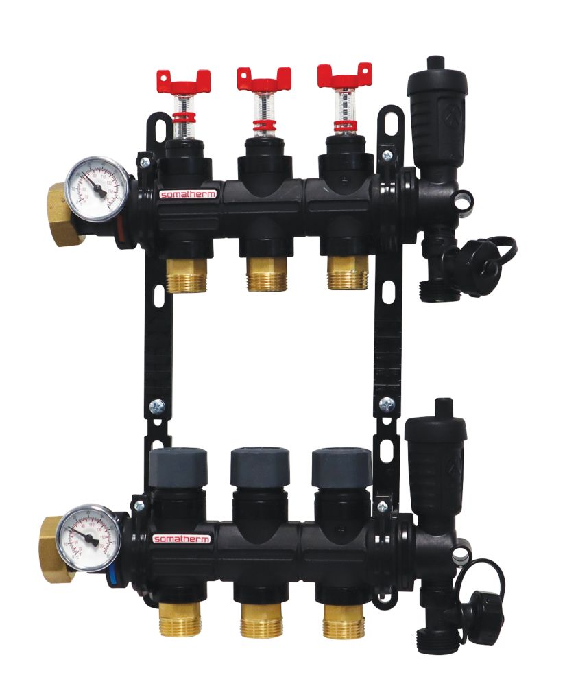 Collecteur de chauffage au sol 3 ports Somatherm noir