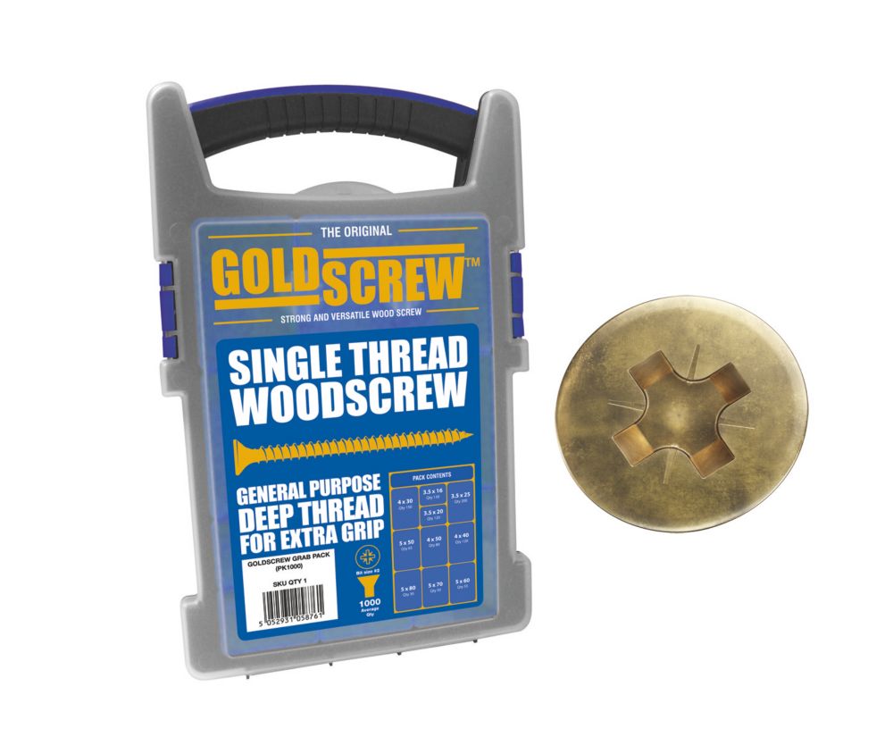 Mallette professionnelle à poignée de vis à bois à double tête fraisée PZ Goldscrew 1 000 pièces