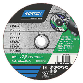 Disque à tronçonner pour pierre/maçonnerie Norton 9" (230mm) x 2,5 x 22,2mm 