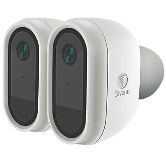 Lot de 2 caméras de sécurité rondes d'intérieur et d'extérieur 1080p sans fil blanches, fonctionnant sur batterie rechargeable Swann SWIFI-CAMWPK2-EU