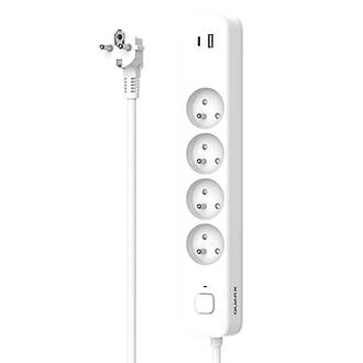 Bloc multiprises NF 2P+T 16A avec interrupteur Quarx 4 prises + USB C, 1,50 m - blanc