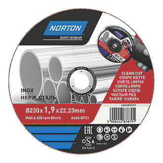 Disque à tronçonner pour métal/acier inoxydable Norton 9" (230mm) x 1,9 x 22,2mm 