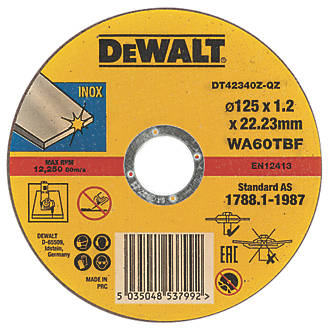 Disque de découpe pour acier inoxydable DeWalt DT42340TZ-QZ 5" (125mm) x 1,2 x 22,23mm, lot de 10