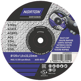 Lot de 5 disques à tronçonner pour métal Norton 5" (125mm) x 1 x 22,23mm