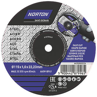 Lot de 5 disques à tronçonner pour métal Norton 4½" (115mm) x 1 x 22,23mm