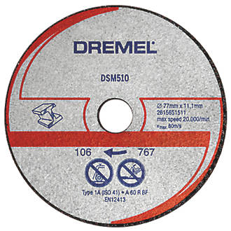 Lot de 3 disques à tronçonner de scie compacte pour métal/plastique Dremel DSM510 3" (77mm) x 2 x 11,1mm