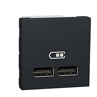 Double chargeur USB type A, 5Vcc 1A + 2,1A, anthracite, Unica pro Schneider Electric 
