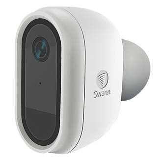 Caméra de sécurité ronde d'intérieur et d'extérieur 1080p sans fil blanche, fonctionnant sur batterie rechargeable Swann SWIFI-CAMW-EU